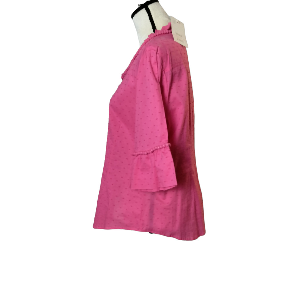 Women’s Pink Ruffled Sleeve Button-Front Top - Picture 7 of 7